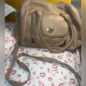 COPY - Taupe colored betsey Johnson small tote bag with crossbody strap